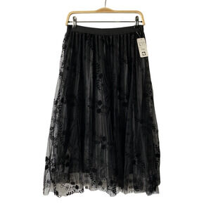 Jon & Anna Velvet Floral Flocking Mesh Skirt Women L Black Witchy Whimsigoth NWT